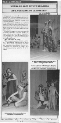 "Juana de Arco estuvo bailando en I. Cultural de Las Condes"  [artículo].