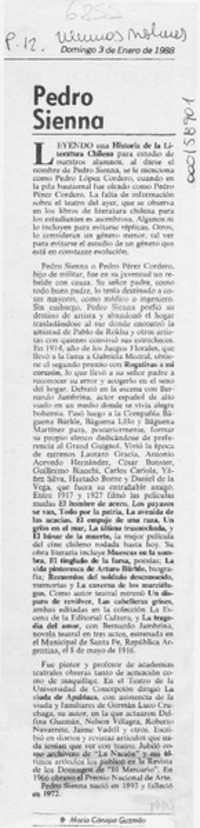 Pedro Sienna  [artículo] Mario Cánepa Guzmán.
