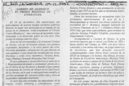 Carmen de Alonso y el premio regional de literatura  [artículo] Hugo Thénoux Moure.