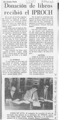 Donación de libros recibió el IPROCH  [artículo].