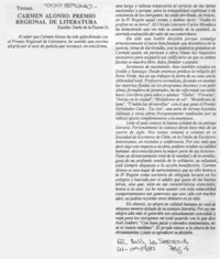 Carmen Alonso, Premio Regional de Literatura  [artículo] Darío de la Fuente.