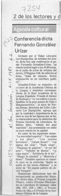Conferencia dicta Fernando González Urízar  [artículo].