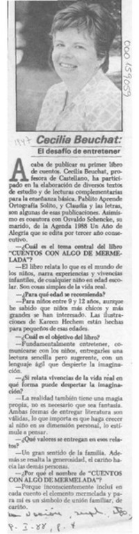 Cecilia Beuchat, el desafío de entretener  [artículo] Haydée Rojas.