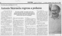 Antonio Skármeta regresa a pedazos  [artículo] Verónica Waissbluth.