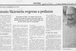 Antonio Skármeta regresa a pedazos  [artículo] Verónica Waissbluth.