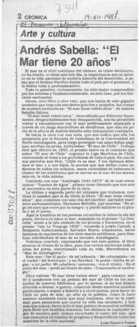 Andrés Sabella, "El mar tiene 20 años"  [artículo] León Santoro Funes.