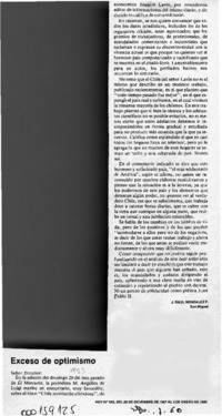 Exceso de optimismo  [artículo] J. Raúl González P.