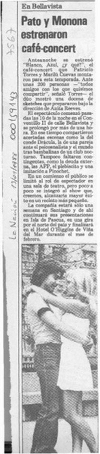 Pato y Monona estrenaron café-concert  [artículo].