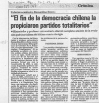 "El Fin de la democracia chilena la propiciaron partidos totalitarios"  [artículo].