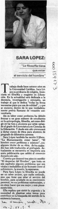 Sara López, "La filosofía tiene que estar al servicio del hombre"  [artículo] Haydée Rojas.