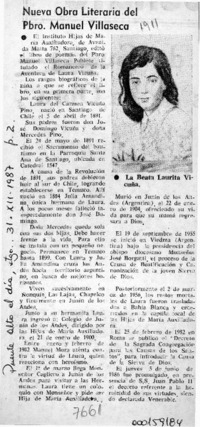 Nueva obra literaria del Pbro. Manuel Villaseca  [artículo].