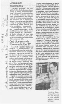 Qué dice autor de libro revelación '87  [artículo].