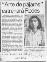 "Arte de pájaros" estrenará Redes  [artículo].