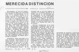 Merecida distinción  [artículo] Gonzalo Drago.