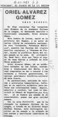 Oriel Alvarez Gómez  [artículo] Omar Monroy.