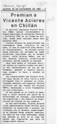Premian a Vicente Aciares en Chillán  [artículo].