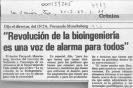 "Revolución de la bioingeniería es una voz de alarma para todos"  [artículo].
