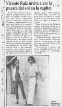 Vicente Ruiz invita a ver la puesta del sol en la capital  [artículo].