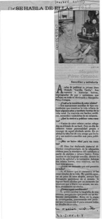 Margarita Pérez-Cotapos, sencillez y sabiduría  [artículo] Haydée Rojas.