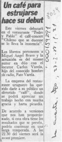 Un Café para estrujarse hace su debut  [artículo].