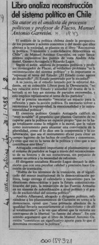 Libro analiza reconstrucción del sistema político en Chile  [artículo].