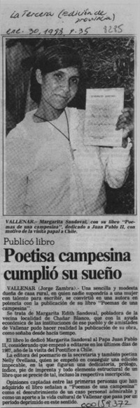 Poetisa campesina cumplió su sueño  [artículo] Jorge Zambra.