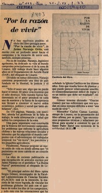 "Por la razón de vivir"  [artículo] R. E.