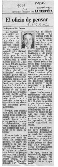 El oficio de pensar  [artículo] Rigoberto Díaz Gronow.
