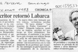Como escritor retornó Labarca  [artículo].