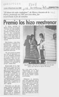 Premio los hizo reestrenar  [artículo].
