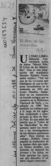 Ultimo libro  [artículo] Samuel Valenzuela Y.