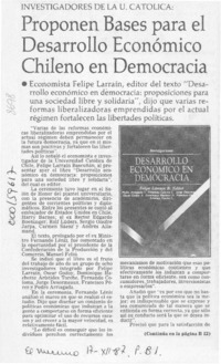 Proponen bases para el desarrollo económico chileno en democracia  [artículo].
