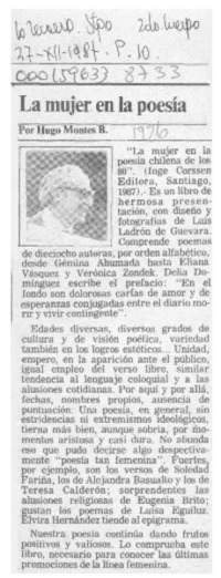 La mujer en la poesía  [artículo] Hugo Montes B.