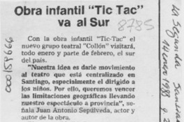 Obra infantil "Tic tac" va al sur  [artículo].