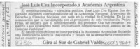 José Luis Cea incorporado a Academia Argentina  [artículo].