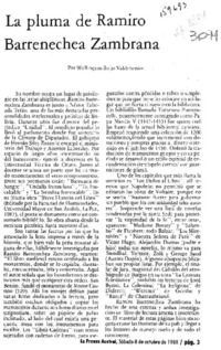 La pluma de Ramiro Barrenechea Zambrana  [artículo] Wellington Rojas Valdebenito.