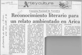 Reconocimiento literario para un relato ambientado en Arica  [artículo].