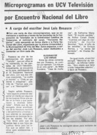 Microprogramas en UCV televisión por Encuentro Nacional del Libro  [artículo].