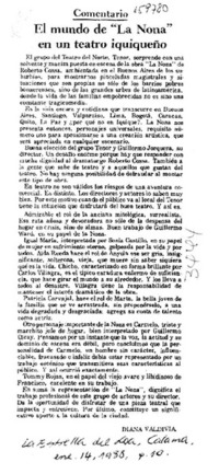 El mundo de "La Nona" en un teatro iquiqueño  [artículo] Diana Valdivia.