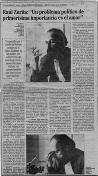 Raúl Zurita, "Un problema político de primerísima importancia es el amor"  [artículo] Carmen Imperatore.
