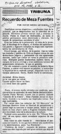 Recuerdo de Meza Fuentes  [artículo] David Ojeda Leveque.