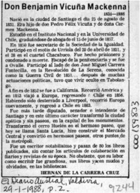 Don Benjamín Vicuña Mackenna  [artículo] Hernán de la Carrera Cruz.