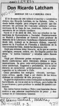 Don Ricardo Latcham  [artículo] Hernán de la Carrera Cruz.