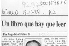 Un libro que hay que leer  [artículo] Jorge Iván Hubner G.