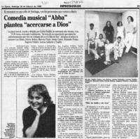 Comedia musical "Abba" plantea "acercarse a Dios"  [artículo] Myriam Olate.