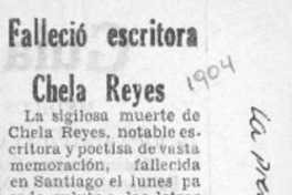 Falleció escritora Chela Reyes  [artículo].