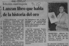 Lanzan libro que habla de la historia del oro  [artículo] Jorge Zambra.