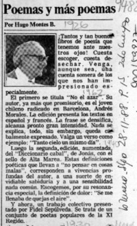 Poemas y más poemas  [artículo] Hugo Montes B.