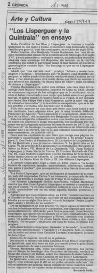 "Los Lisperguer y la Quintrala" en ensayo