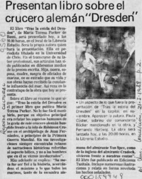 Presentan libro sobre el crucero alemán "Dresden"  [artículo].